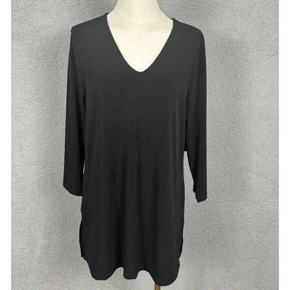 JM Collection Women's V-Neck Knit Blouse 3/4 Sleeve Black Medium NWT's. - Picture 1 of 8